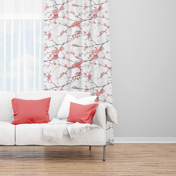 curtains printed with cherry blossom pattern
